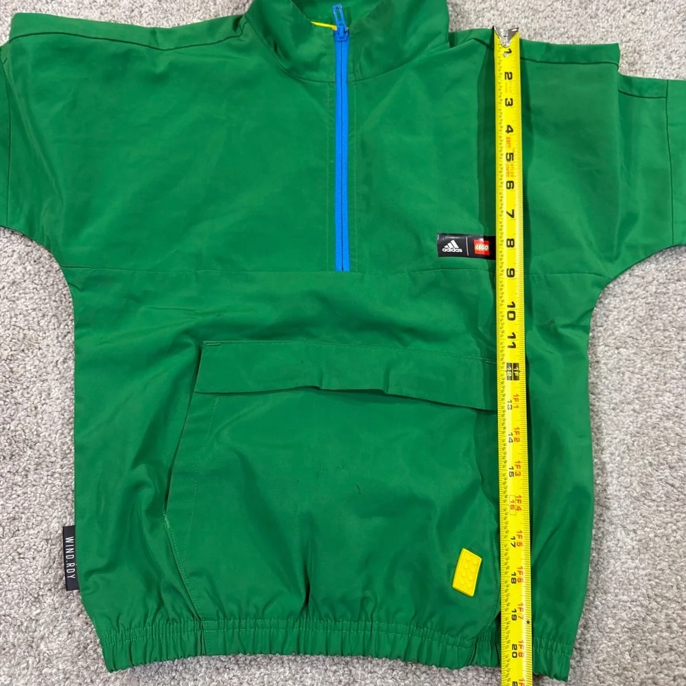 Adidas x LEGO Windbreaker Anorak Boys XS Green Blue WIND.RDY Jacket Quarter Zip - Picture 6 of 10